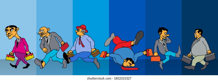 Cartoon business people. Funny face expressions, caricature emotions, vector