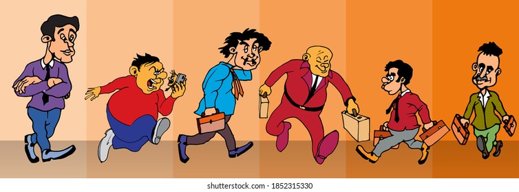 Cartoon business people. Funny face expressions, caricature emotions, vector