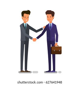 Cartoon Business People Handshake For Dealing Success. Flat Design, Vector Illustration.