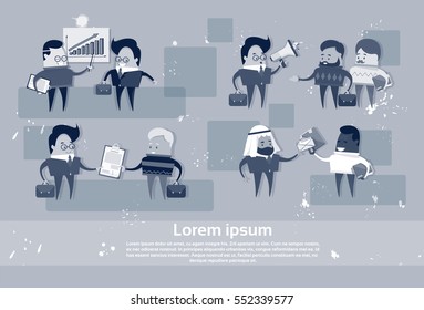 Cartoon Business People Mix Race Human Resource Communication Meeting Set Flat Vector Illustration