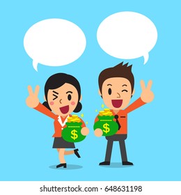 Cartoon business people with speech bubbles