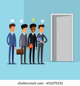 Cartoon business people standing in a line. Flat design, vector illustration