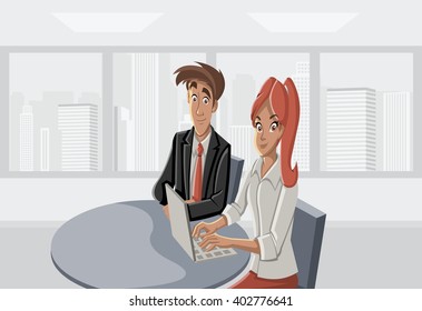 Cartoon business people working on office