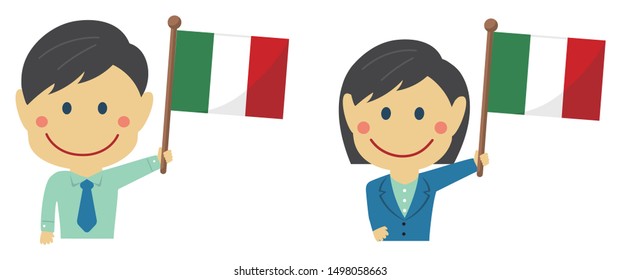 Cartoon business person of various races with national flags / Italy .Flat vector illustration.