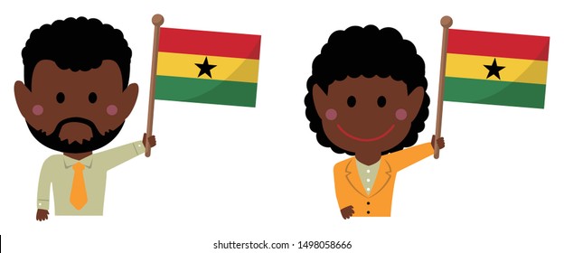 Cartoon business person of various races with national flags / Ghana .Flat vector illustration.