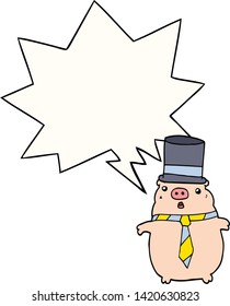 cartoon business pig with speech bubble