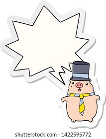 cartoon business pig with speech bubble sticker