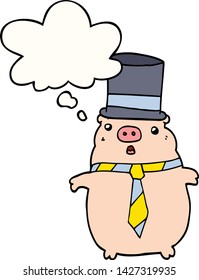 cartoon business pig with thought bubble