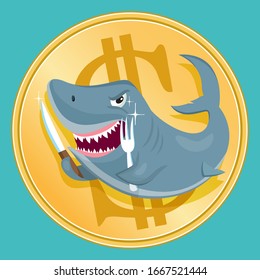 Cartoon business shark eat money, illustration vector cartoon