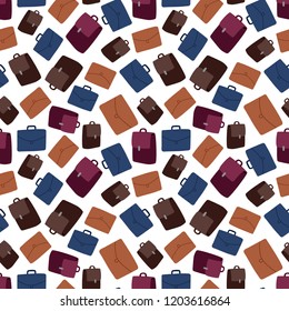 Cartoon business suitcase seamless pattern on white background, vector illustration