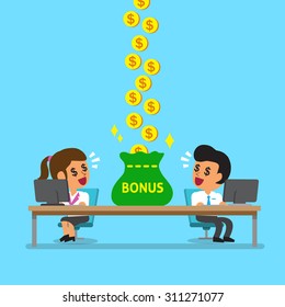 Cartoon business team earning bonus money