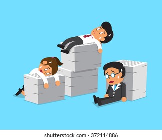 Cartoon business team with a lot of work