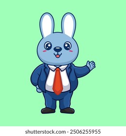 Cartoon business vector icon illustration rabbit waving hand, Animal business icon concept isolated