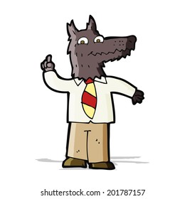 cartoon business wolf with idea