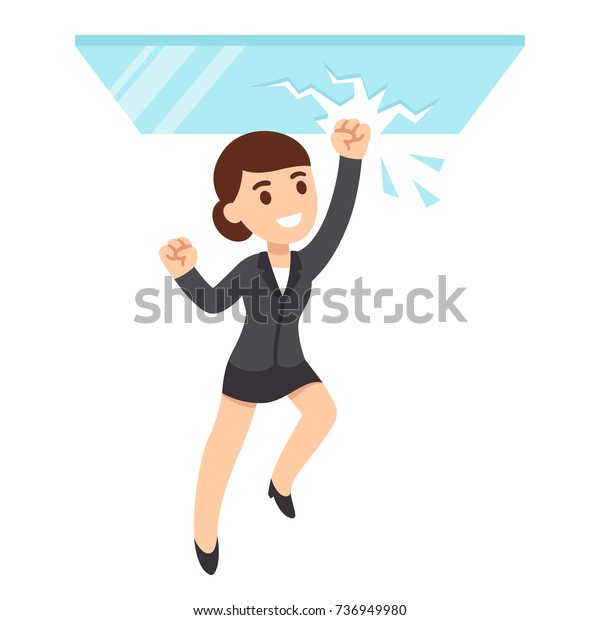 Cartoon Business Woman Breaking Glass Ceiling Stock Vector