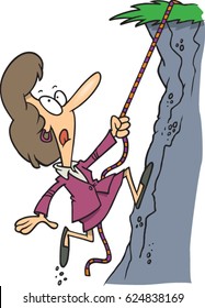 cartoon business woman climbing a cliff