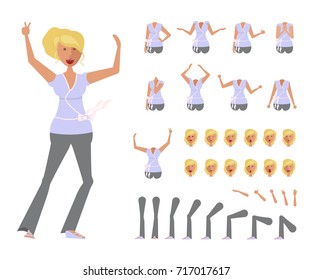 Cartoon business woman full length. Character creation set with different face and body emotions, gestures, isolated against white background. Vector illustration eps 10