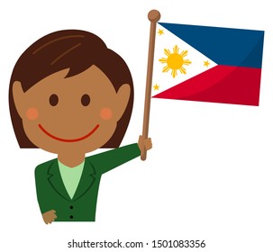 Cartoon business woman  with national flags / Philippines. Flat vector illustration.