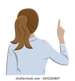 Cartoon business woman pointing out, vector