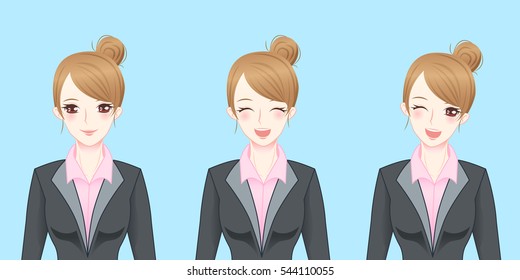 cartoon business woman smile happily and feel excited