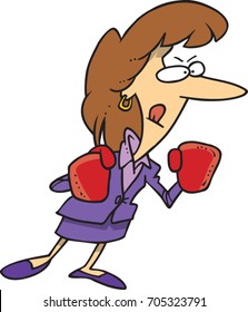 cartoon business woman wearing boxing gloves