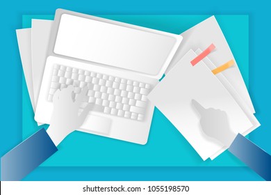 cartoon business work concept on the blue background