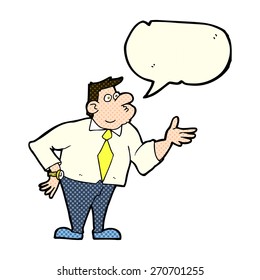 cartoon businessman asking question with speech bubble