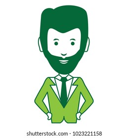 cartoon businessman with beard over white background, green shading design. vector illustration