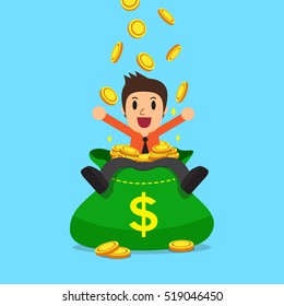 Cartoon businessman with big money bag