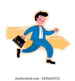 Cartoon of a businessman in a blue suit running