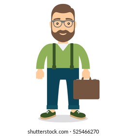 Cartoon businessman with a briefcase in hand. 