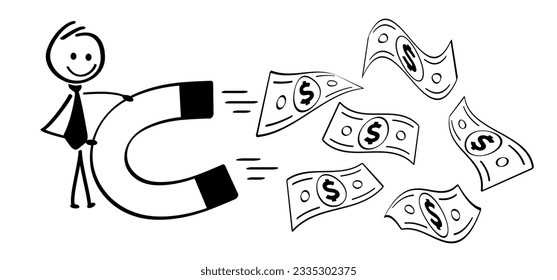 Cartoon businessman and bundle usa paper money icon. Vector dollar, money notes or money bill. Bills for cash and currency. Banknotes, banking finance investment. America. Portrait, profile picture.
