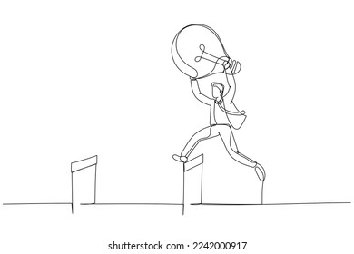 Cartoon of businessman carry idea concept creating business opportunity. One line art style
