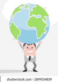 Cartoon Businessman carrying the Earth on his Head- paper-cut style