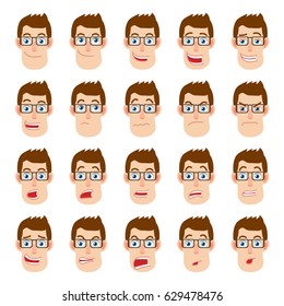 Cartoon Businessman Character. Different facial expressions. Emotional set for rigging and animation. Vector illustration in a flat style.
