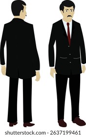 Cartoon Businessman Character Front and Back View – Flat Vector Male in Suit for Animation, Corporate Presentations, Office Explainers, or Whiteboard Videos

