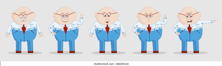 cartoon businessman character happy glad angry sad wonder surprised