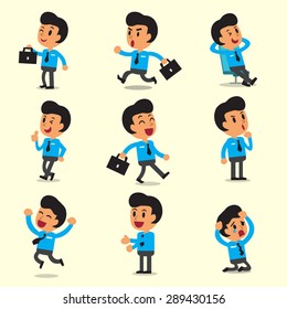 Cartoon businessman character poses on yellow background