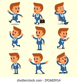 Cartoon businessman character poses on yellow background