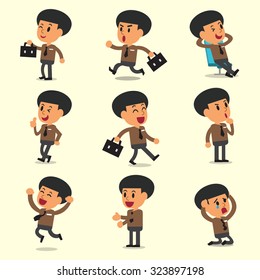 Cartoon businessman character poses on yellow background