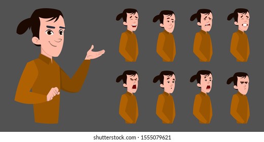 cartoon businessman character with various facial emotions.