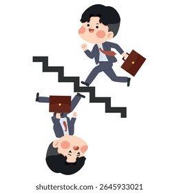 Empresário de desenhos animados Subindo e Caindo em Escadas plana