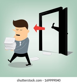 Cartoon businessman of computer web design and office