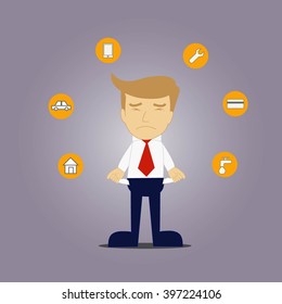 Cartoon businessman. Concept with no money for spending