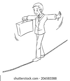 Cartoon of businessman with concept of risk in business
