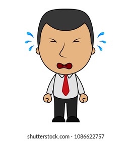 Cartoon businessman crying sad with tears