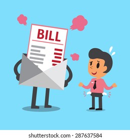 Cartoon businessman does not have money to pay bill