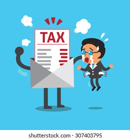 Cartoon businessman does not have money to pay tax