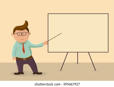 Cartoon businessman doing presentations.Space for text.