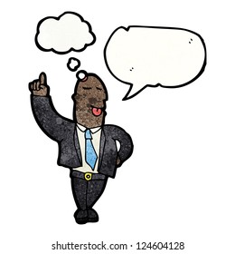 cartoon businessman explaining idea
